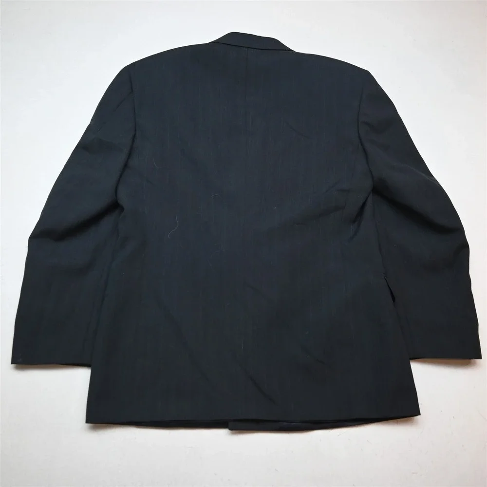 Vtg Y2K 2000s Double Breasted 38S 32x30 Blue Striped Wool Mens Jacket Pants Suit